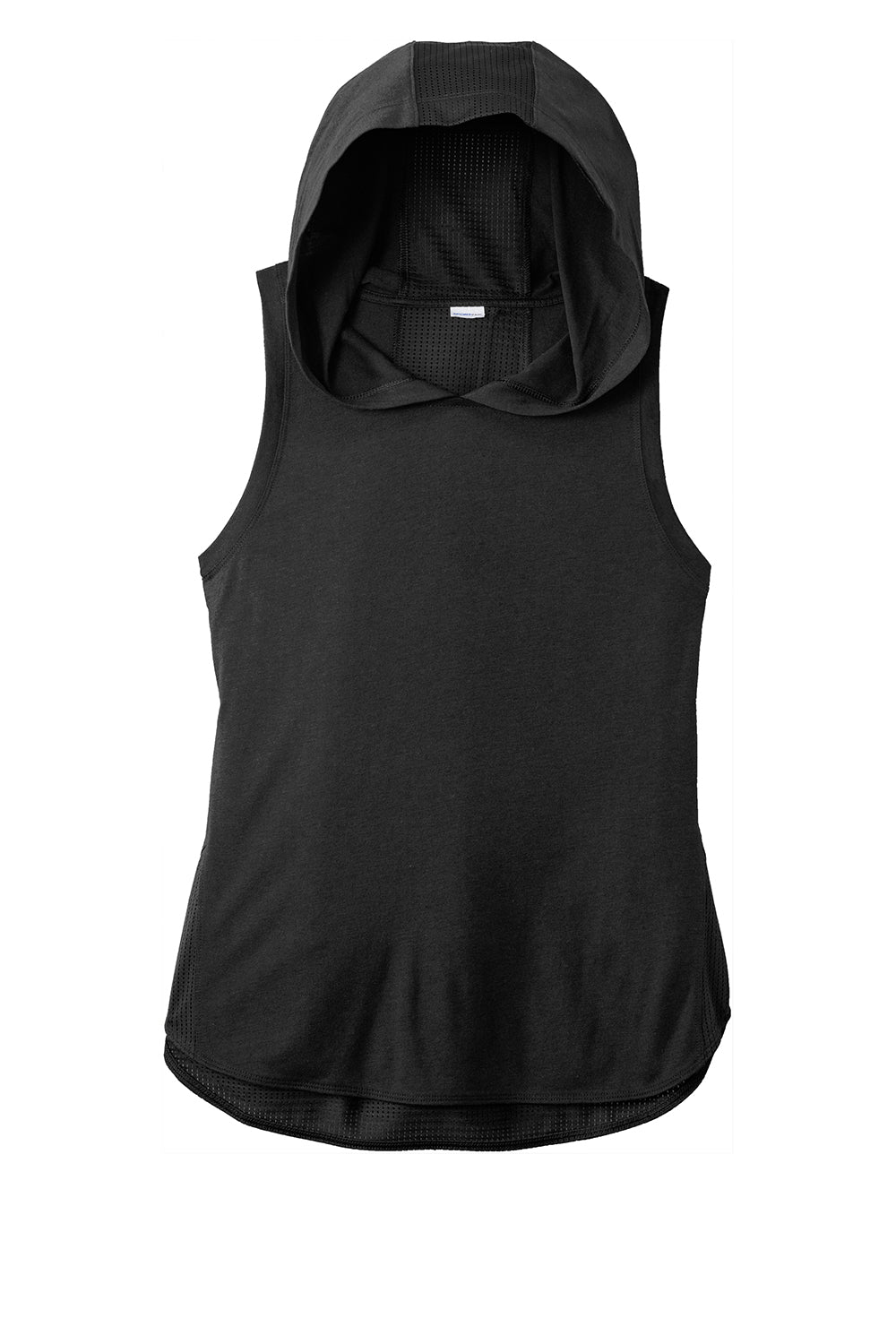 Sport-Tek LST410 Womens Draft Moisture Wicking Hooded Tank Top Hoodie Black Flat Front