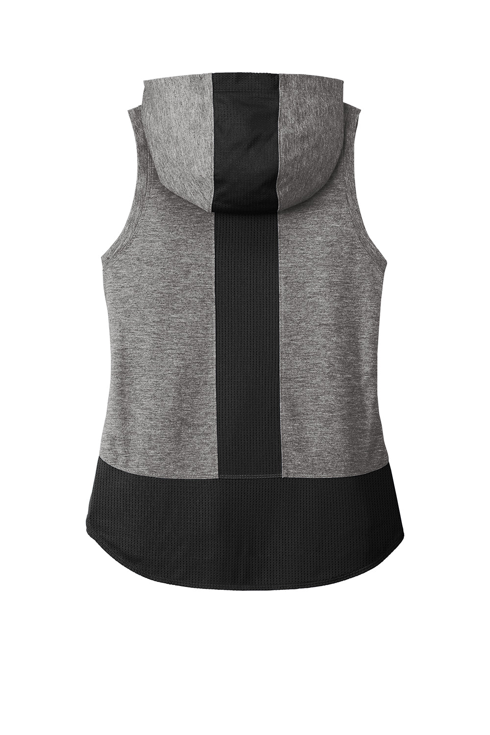 Sport-Tek LST410 Womens Draft Moisture Wicking Hooded Tank Top Hoodie Black/Heather Dark Grey Flat Back