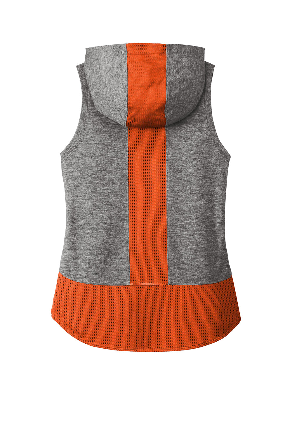 Sport-Tek LST410 Womens Draft Moisture Wicking Hooded Tank Top Hoodie Heather Deep Orange/Heather Dark Grey Flat Back