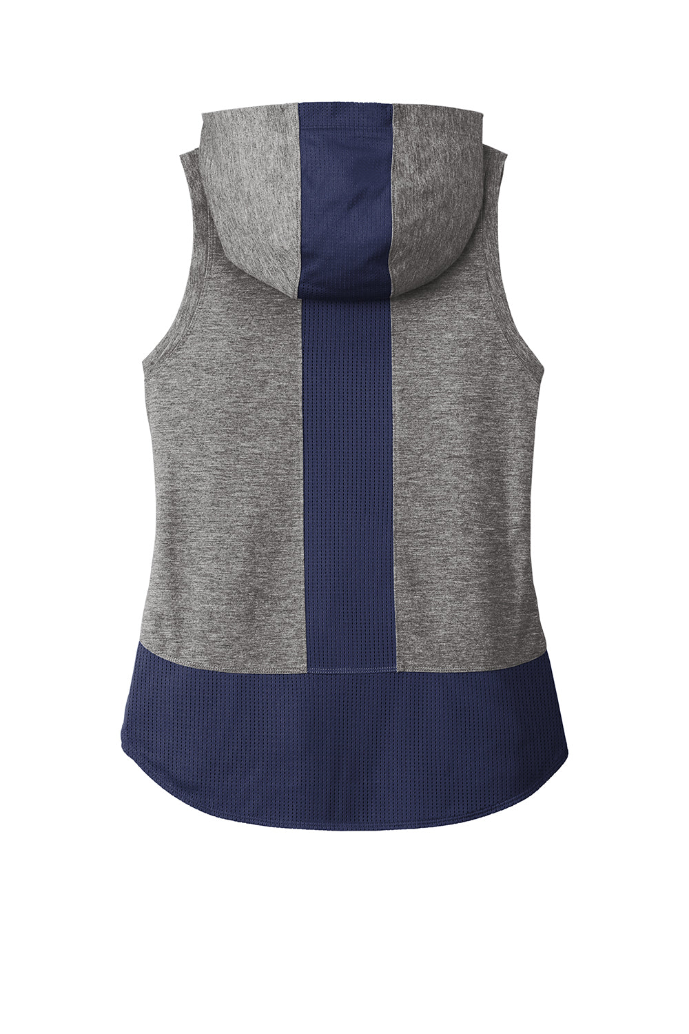 Sport-Tek LST410 Womens Draft Moisture Wicking Hooded Tank Top Hoodie True Navy Blue/Heather Dark Grey Flat Back