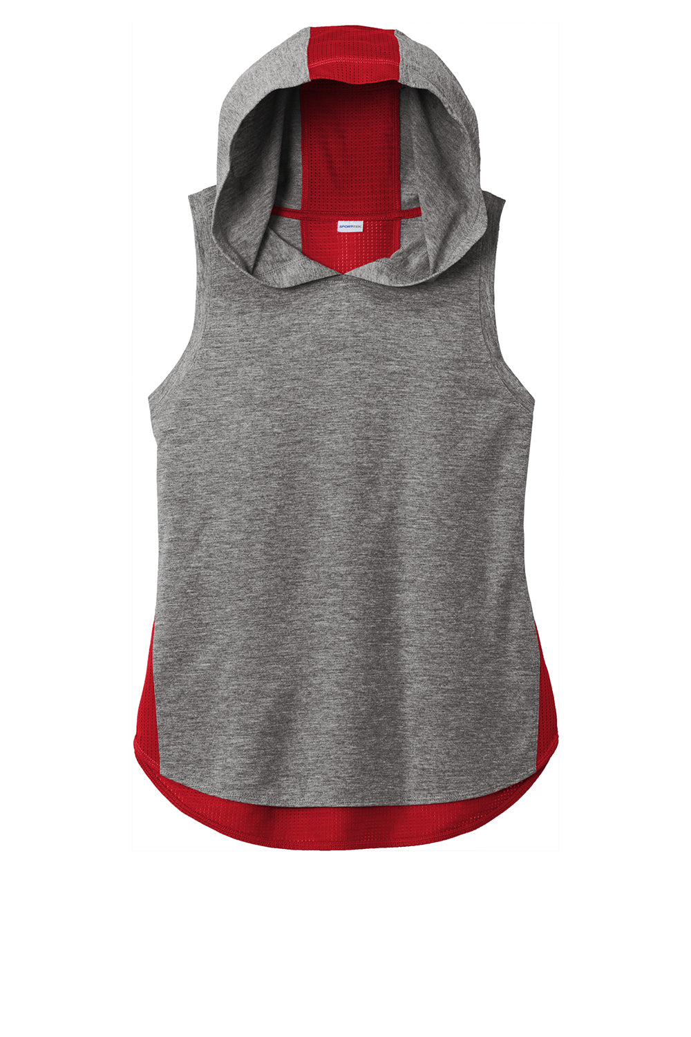 Sport-Tek LST410 Womens Draft Moisture Wicking Hooded Tank Top Hoodie True Red/Heather Dark Grey Flat Front