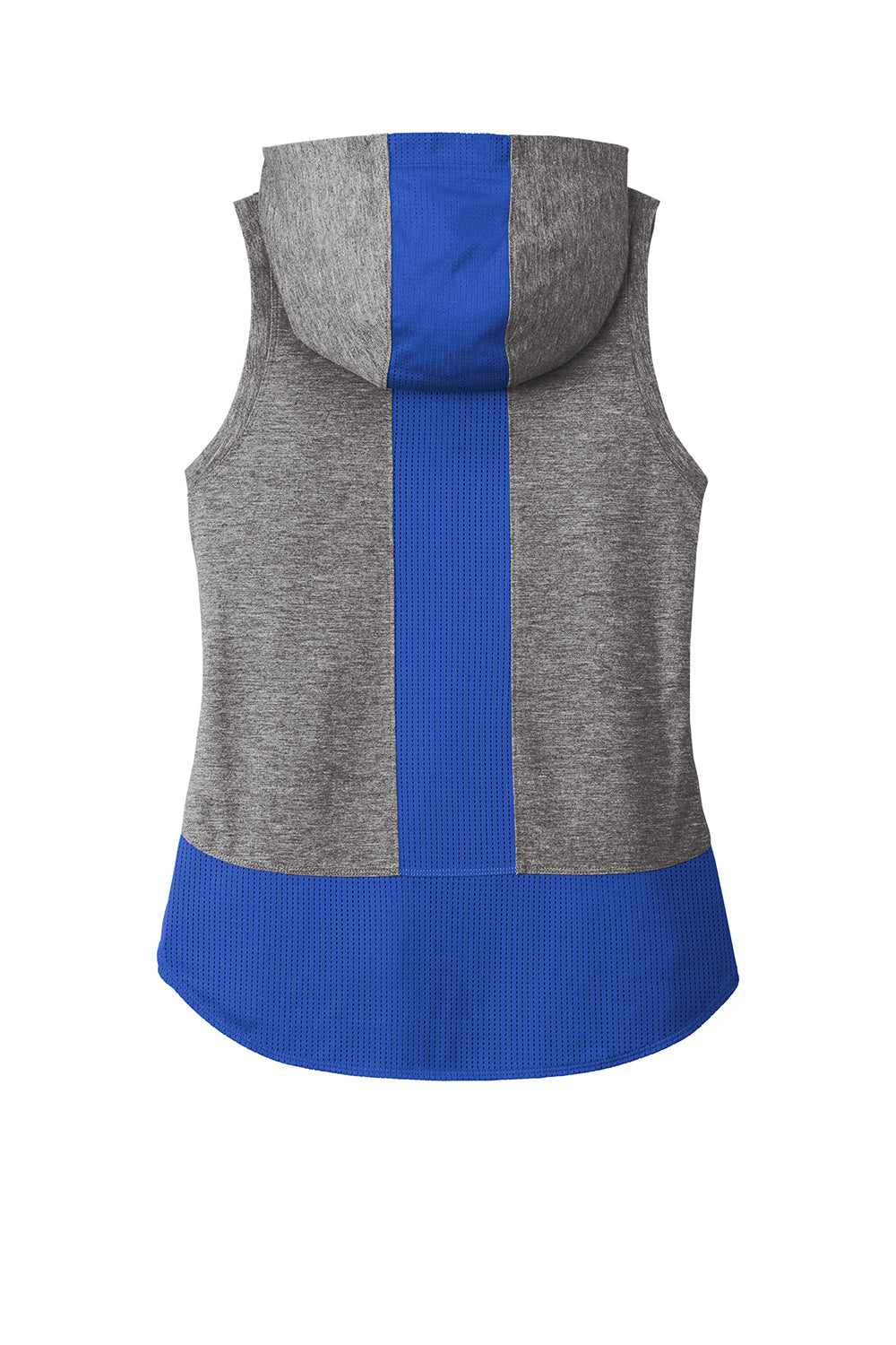 Sport-Tek LST410 Womens Draft Moisture Wicking Hooded Tank Top Hoodie True Royal Blue/Heather Dark Grey Flat Back