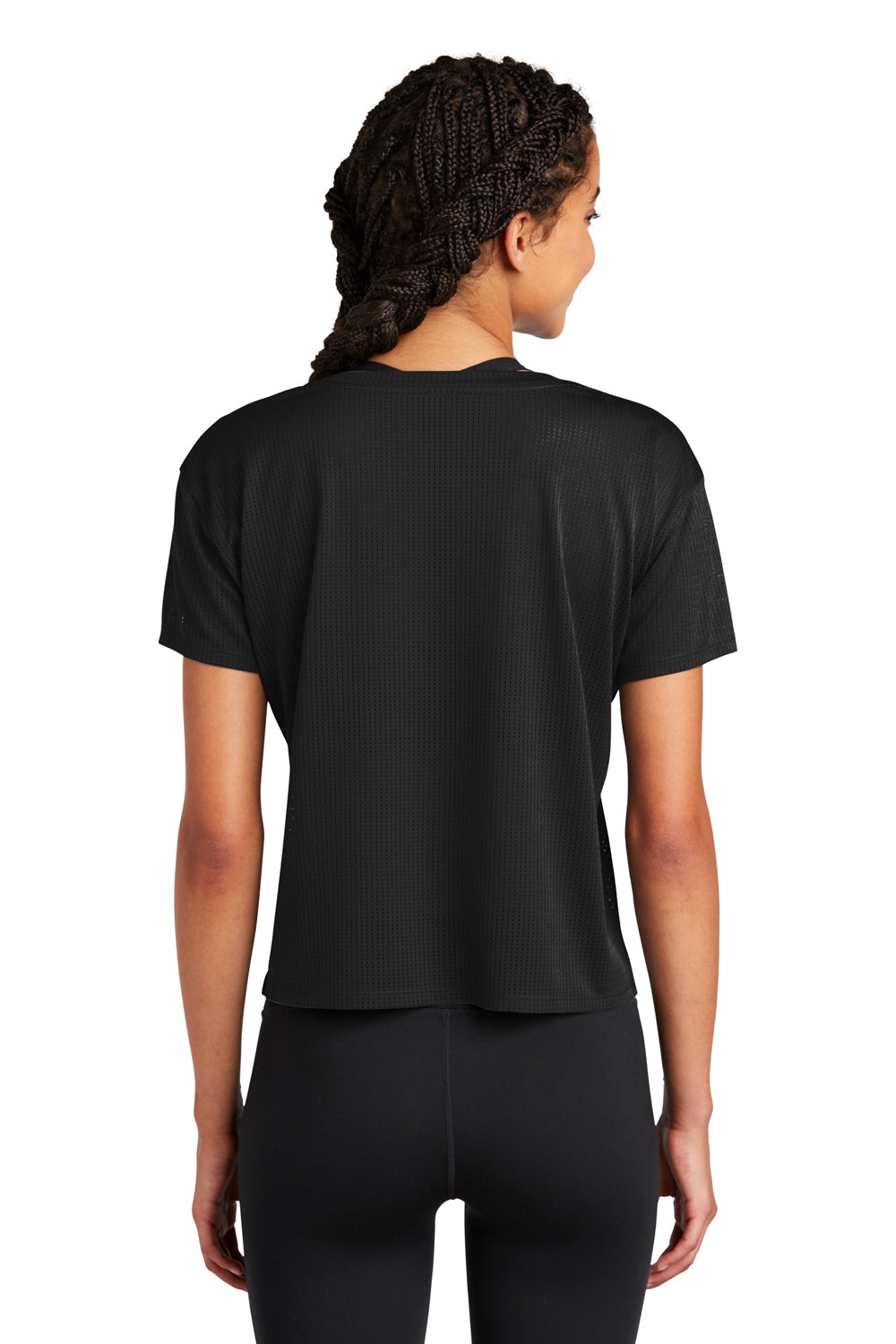 Sport-Tek LST411 Womens Draft Crop Short Sleeve Crewneck T-Shirt Black Model Back