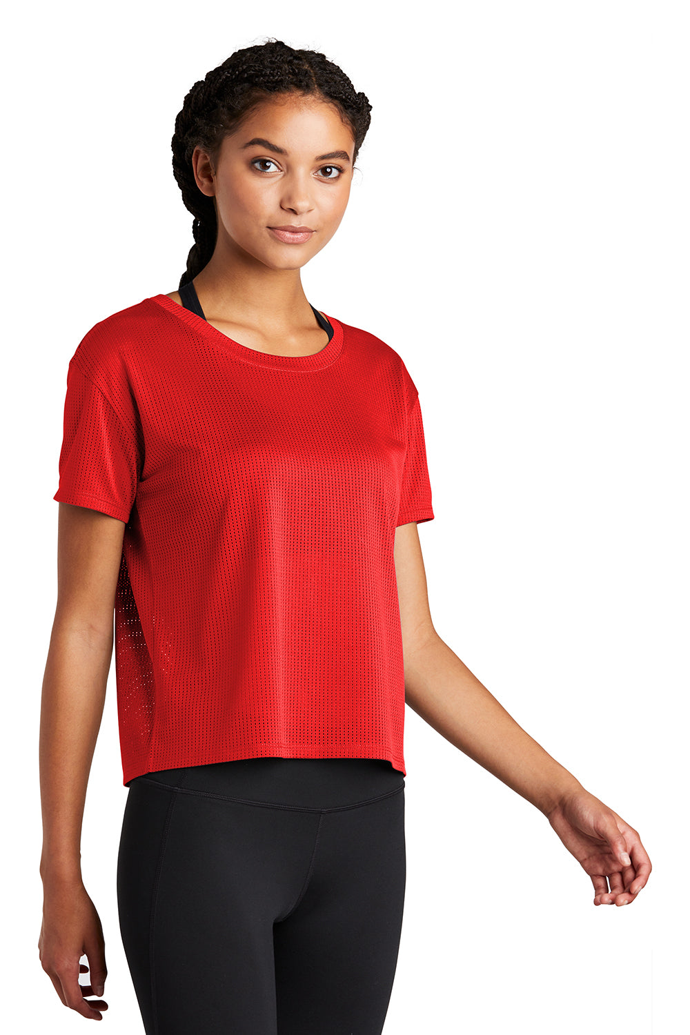 Sport-Tek LST411 Womens Draft Crop Short Sleeve Crewneck T-Shirt True Red Model 3q