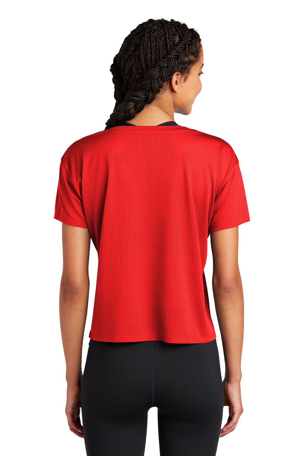 Sport-Tek LST411 Womens Draft Crop Short Sleeve Crewneck T-Shirt True Red Model Back