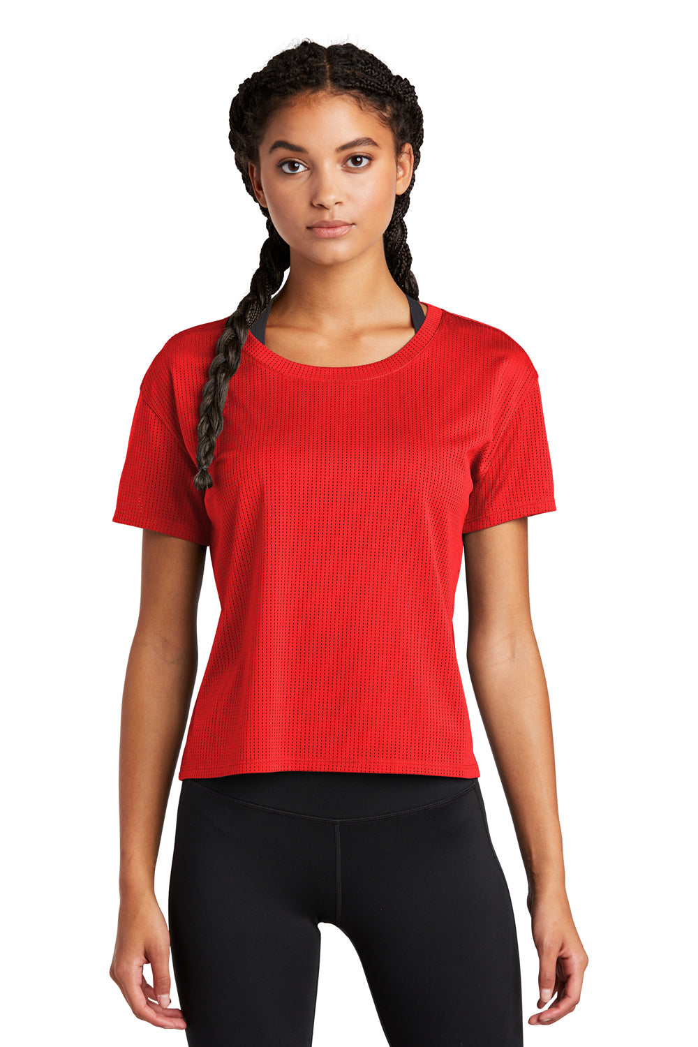 Sport-Tek LST411 Womens Draft Crop Short Sleeve Crewneck T-Shirt True Red Model Front