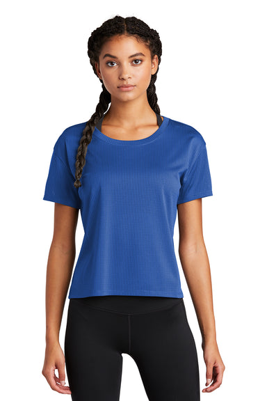 Sport-Tek LST411 Womens Draft Crop Short Sleeve Crewneck T-Shirt True Royal Blue Model Front