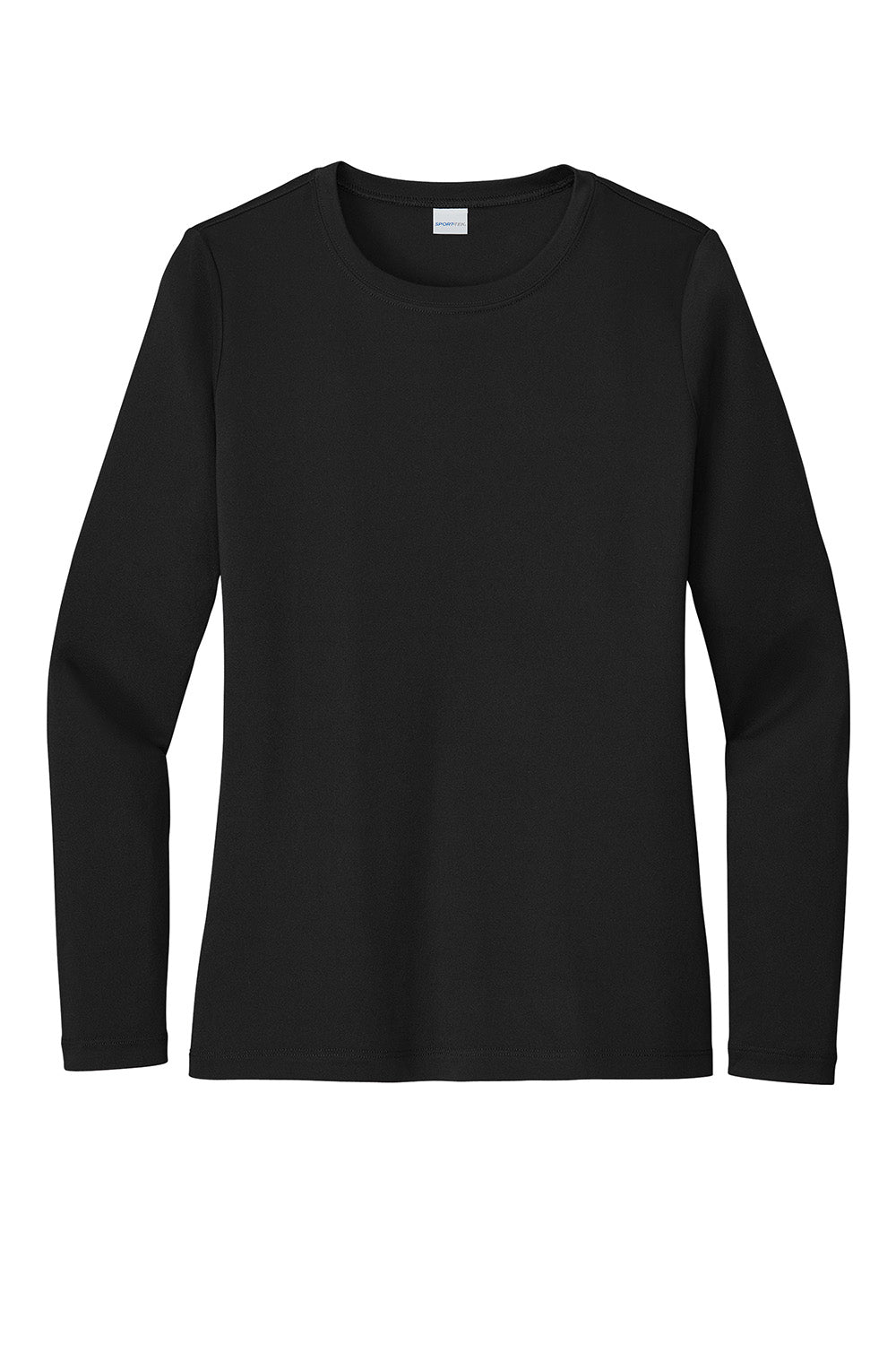 Sport-Tek LST420LS Womens Posi-UV Pro Long Sleeve Crewneck T-Shirt Black Flat Front