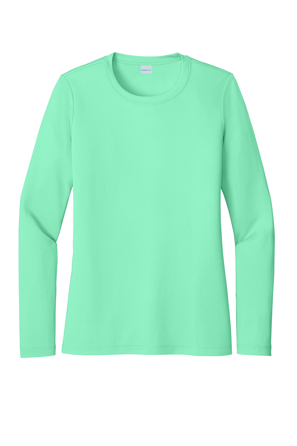 Sport-Tek LST420LS Womens Posi-UV Pro Long Sleeve Crewneck T-Shirt Bright Seafoam Green Flat Front