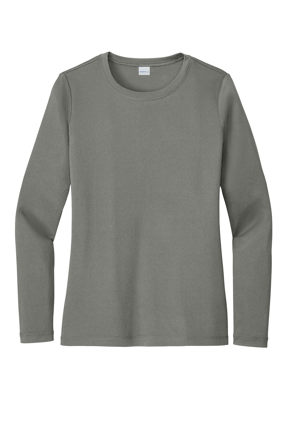 Sport-Tek LST420LS Womens Posi-UV Pro Long Sleeve Crewneck T-Shirt Dark Smoke Grey Flat Front