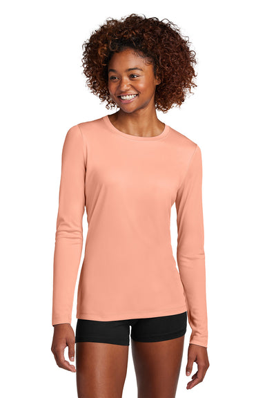 Sport-Tek LST420LS Womens Posi-UV Pro Long Sleeve Crewneck T-Shirt Soft Coral Model Front