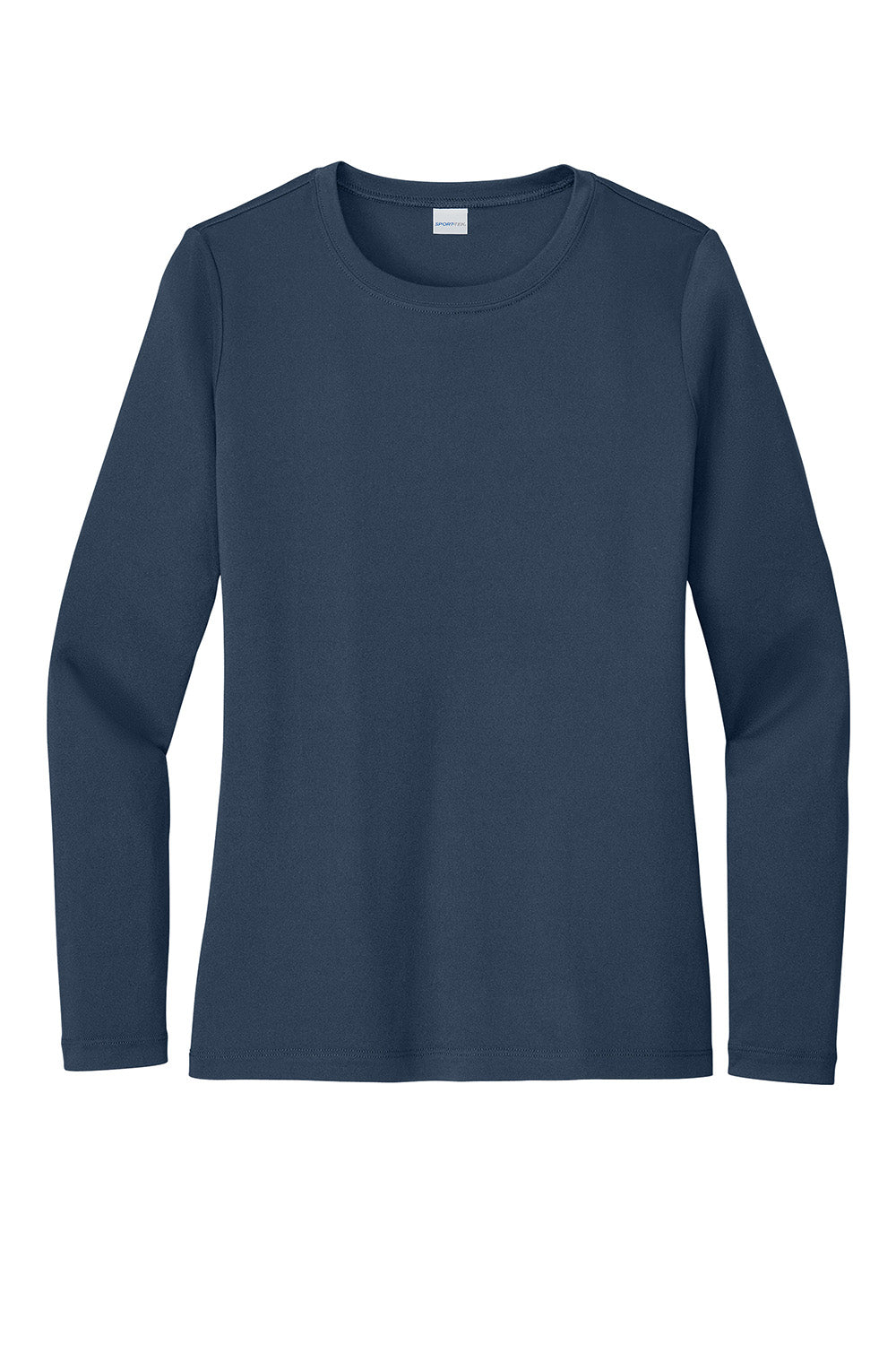 Sport-Tek LST420LS Womens Posi-UV Pro Long Sleeve Crewneck T-Shirt True Navy Blue Flat Front