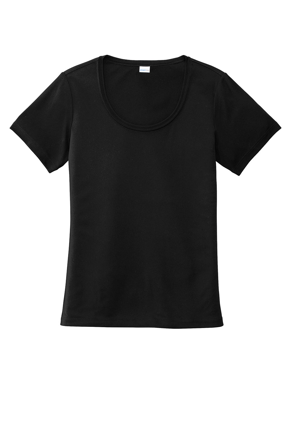 Sport-Tek LST420 Womens Moisture Wicking Short Sleeve Scoop Neck T-Shirt Black Flat Front