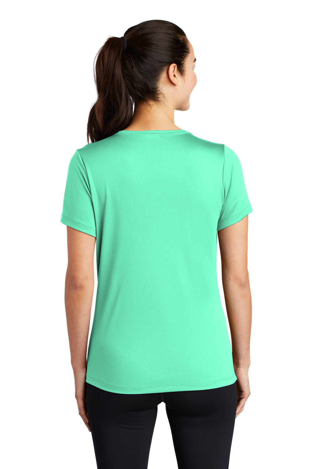 Sport-Tek LST420 Womens Moisture Wicking Short Sleeve Scoop Neck T-Shirt Bright Seafoam Green Model Back