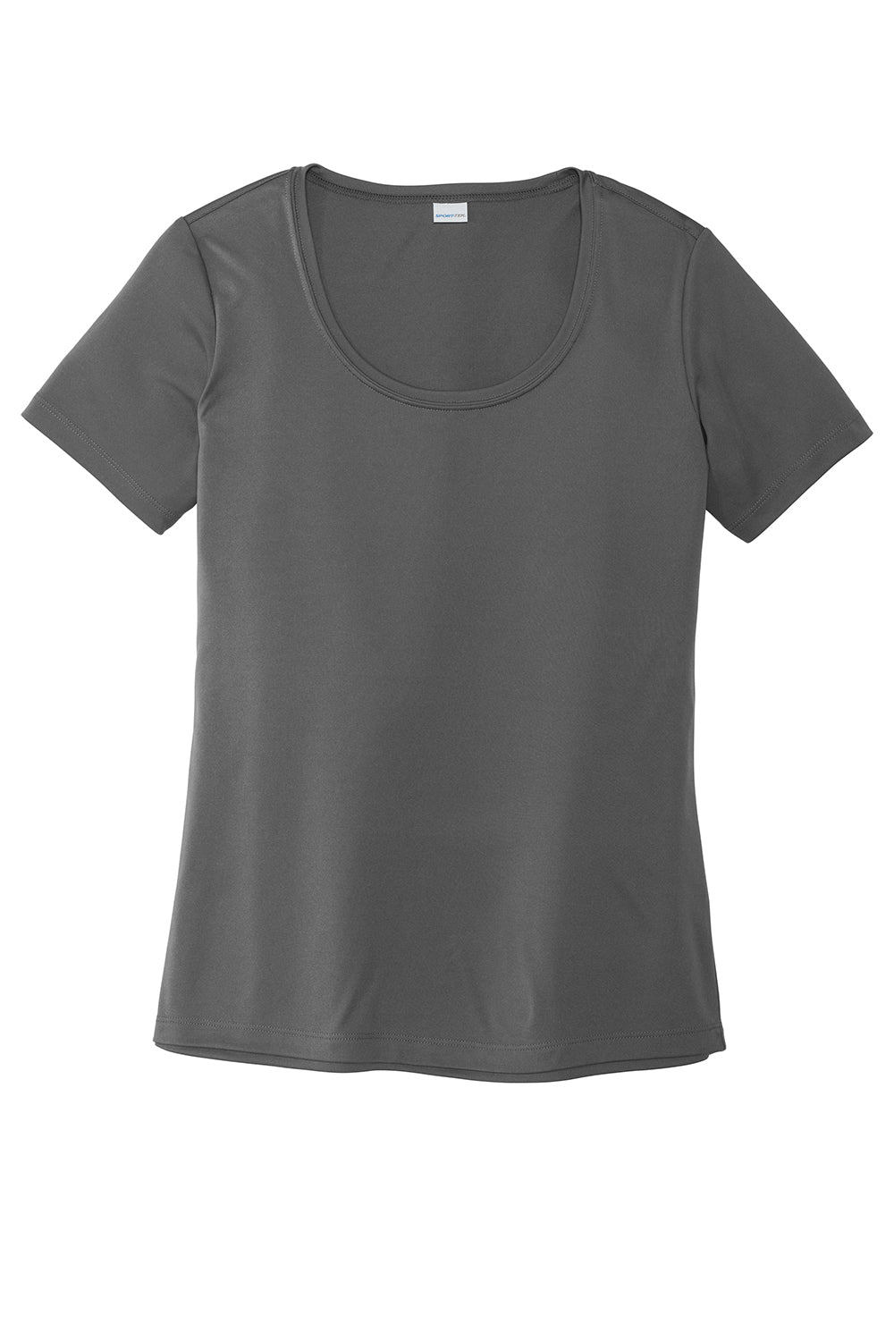 Sport-Tek LST420 Womens Moisture Wicking Short Sleeve Scoop Neck T-Shirt Dark Smoke Grey Flat Front