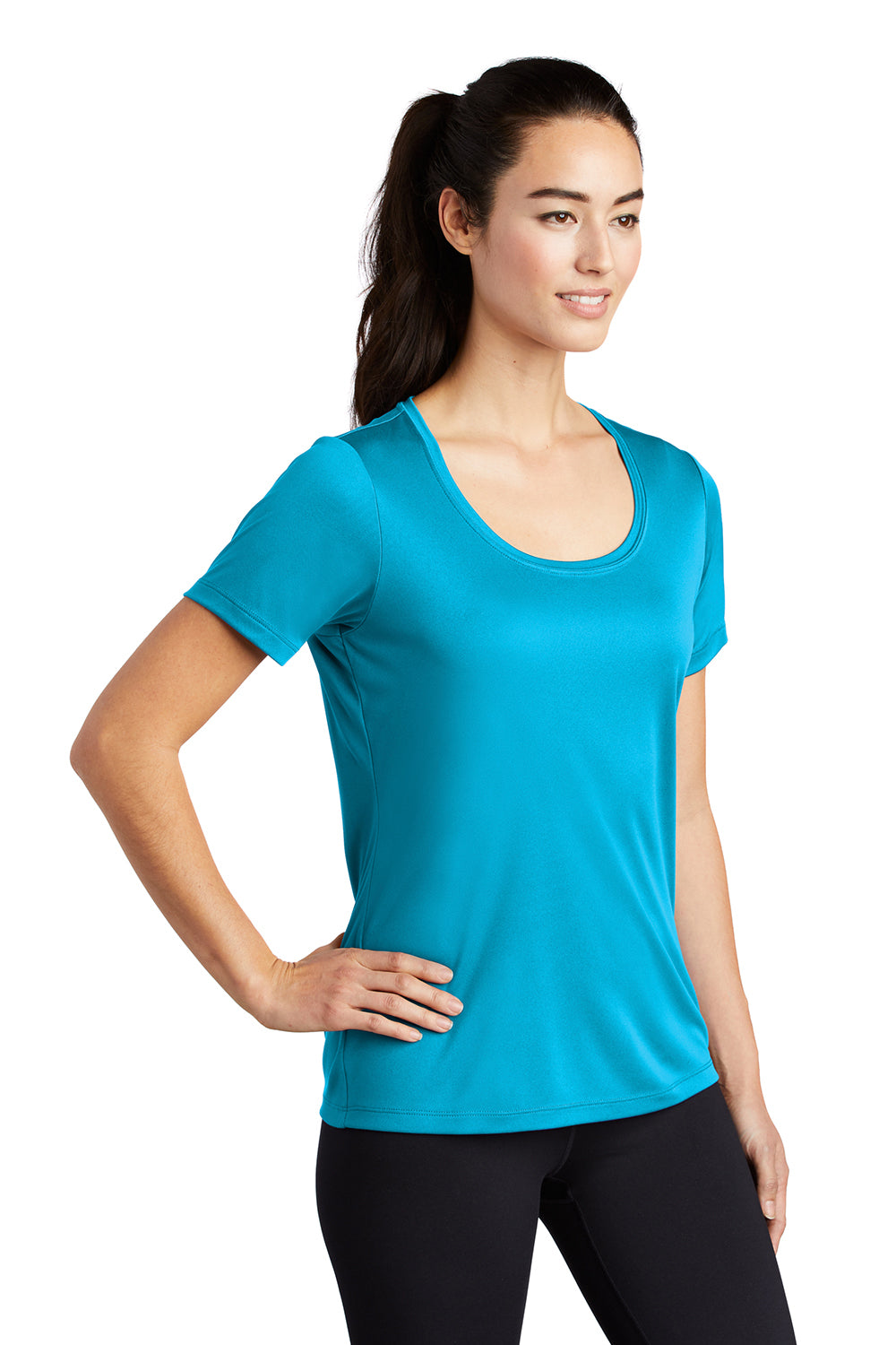 Sport-Tek LST420 Womens Moisture Wicking Short Sleeve Scoop Neck T-Shirt Sapphire Blue Model 3q