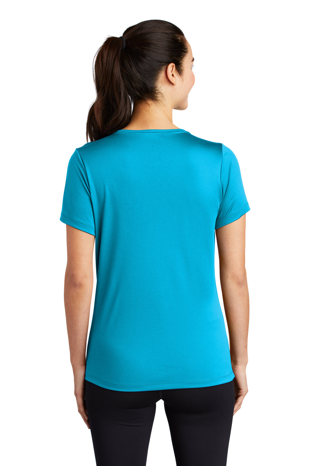 Sport-Tek LST420 Womens Moisture Wicking Short Sleeve Scoop Neck T-Shirt Sapphire Blue Model Back