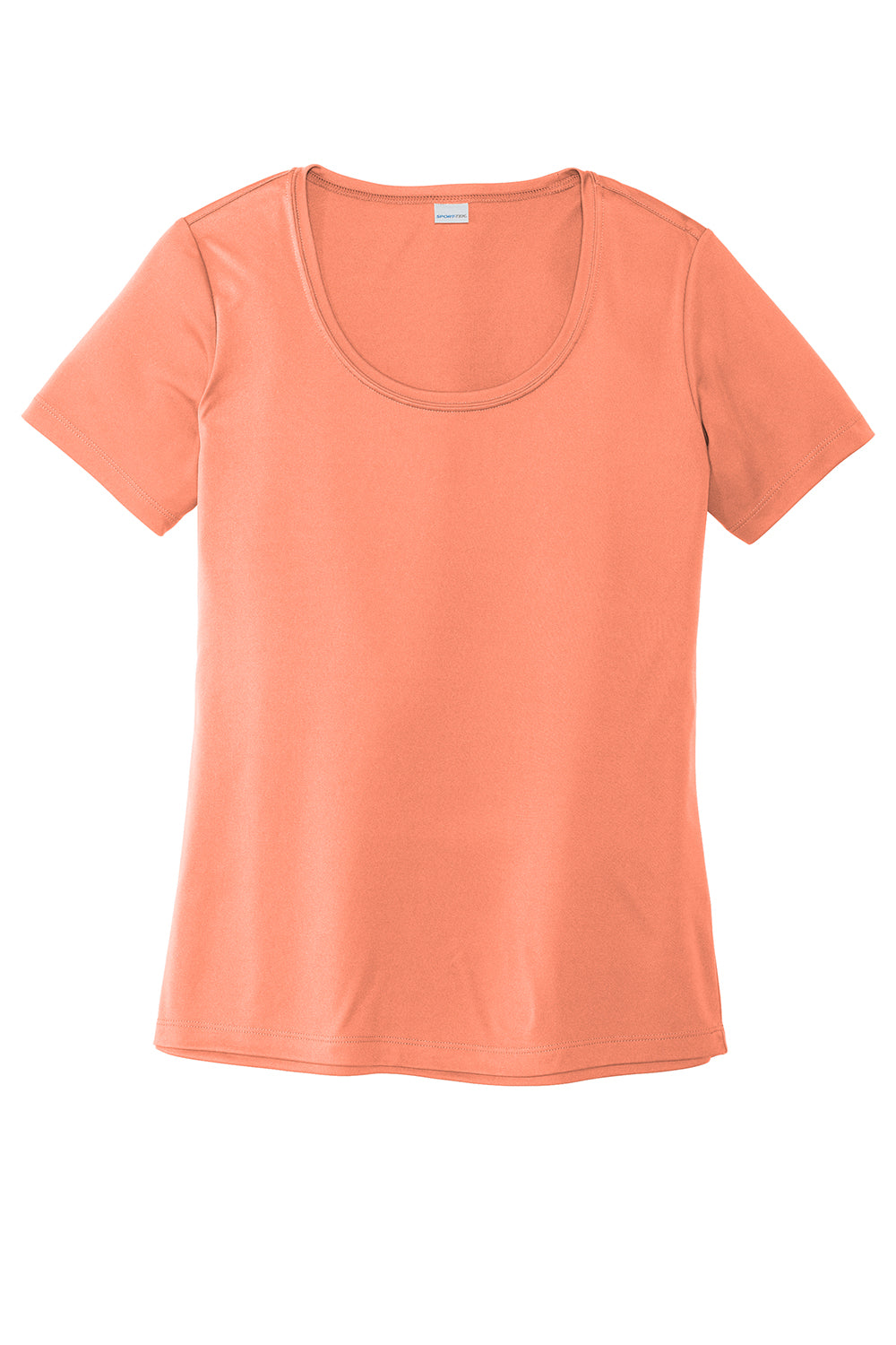 Sport-Tek LST420 Womens Moisture Wicking Short Sleeve Scoop Neck T-Shirt Soft Coral Orange Flat Front