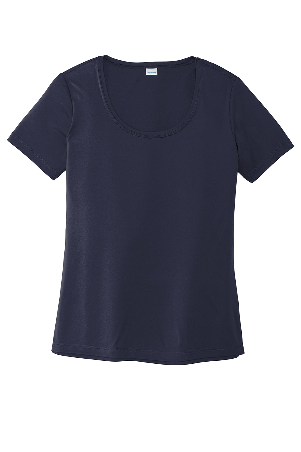 Sport-Tek LST420 Womens Moisture Wicking Short Sleeve Scoop Neck T-Shirt True Navy Blue Flat Front