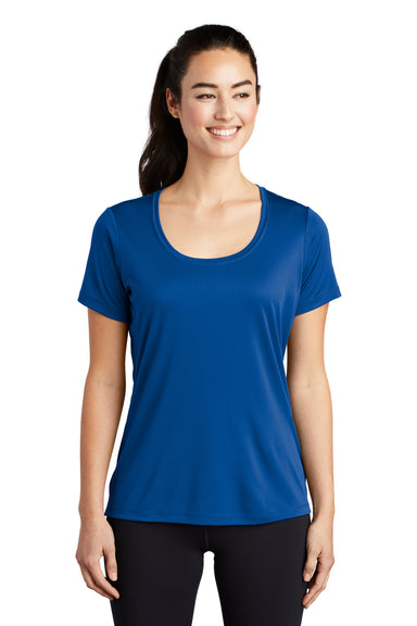 Sport-Tek LST420 Womens Moisture Wicking Short Sleeve Scoop Neck T-Shirt True Royal Blue Model Front