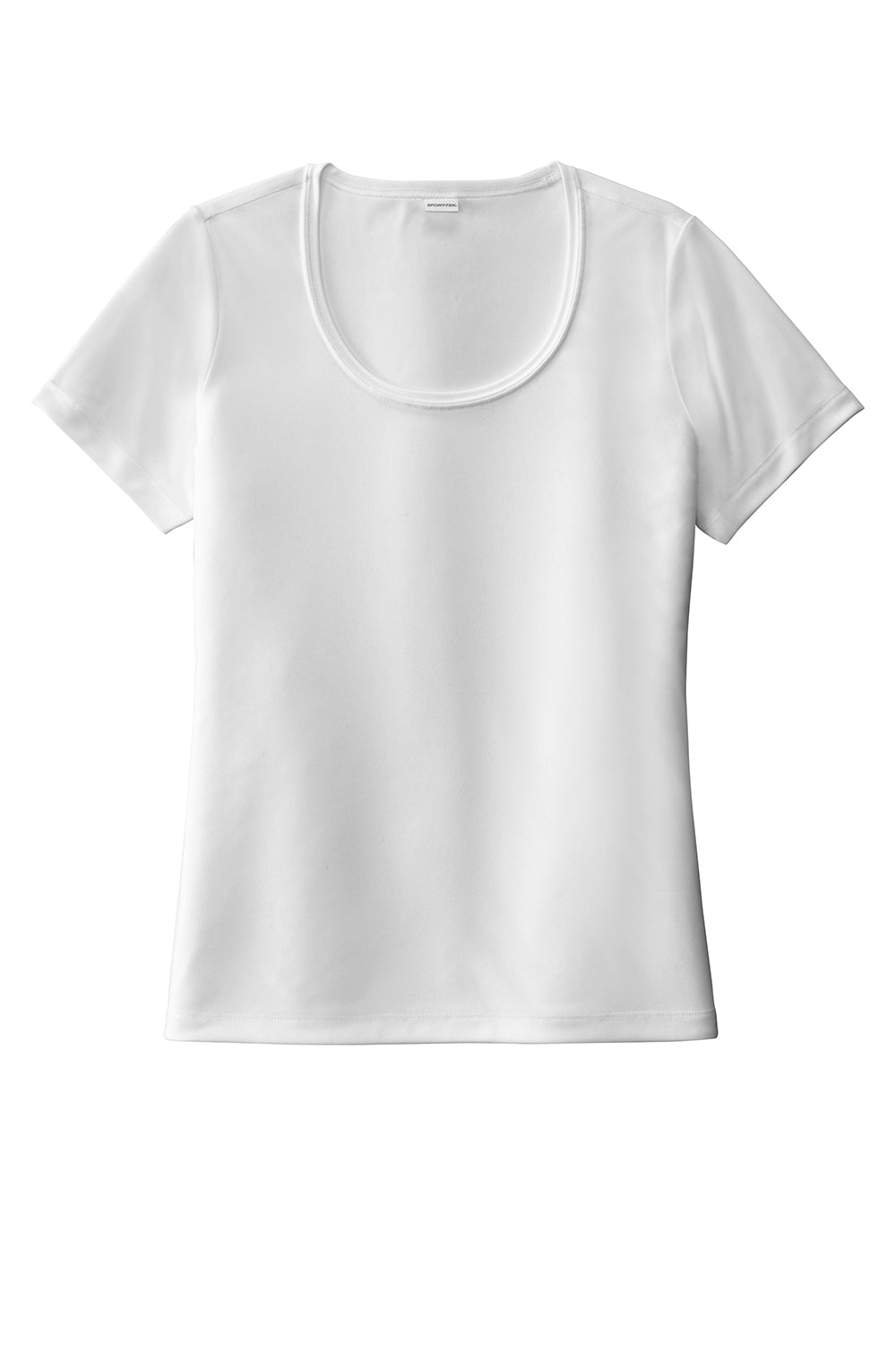 Sport-Tek LST420 Womens Moisture Wicking Short Sleeve Scoop Neck T-Shirt White Flat Front