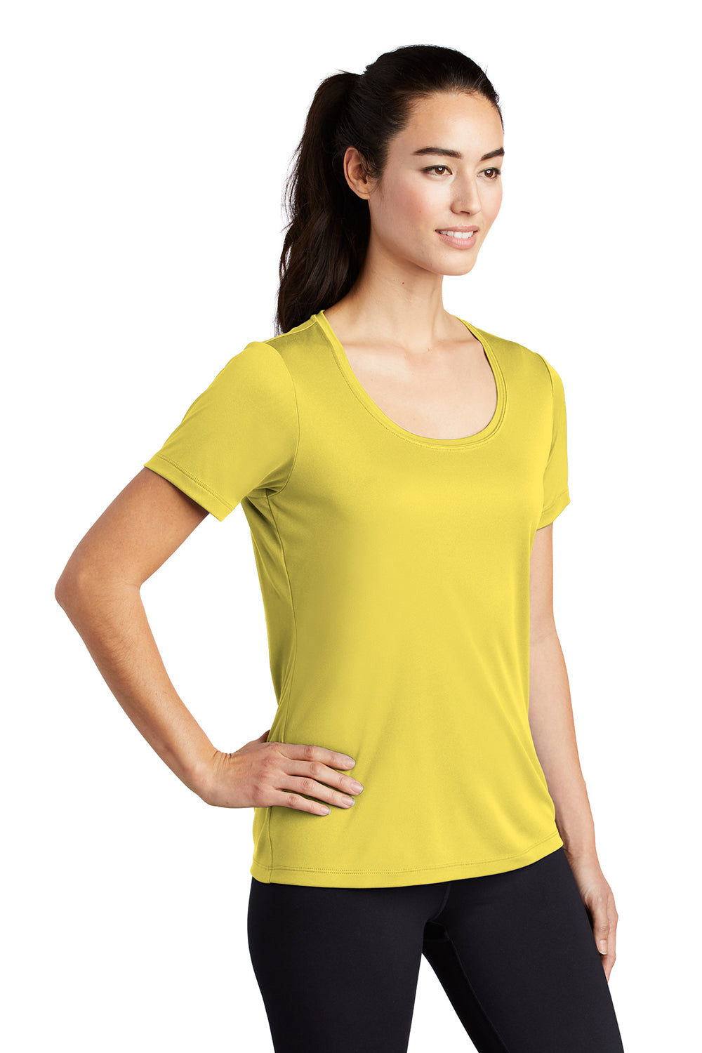 Sport-Tek LST420 Womens Moisture Wicking Short Sleeve Scoop Neck T-Shirt Yellow Model 3q