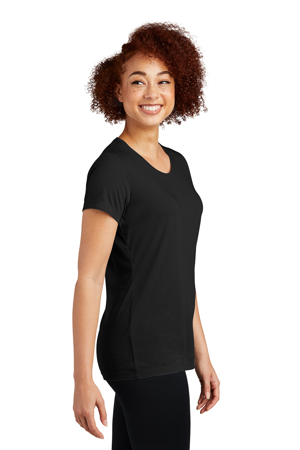 Sport-Tek LST450 Womens Competitor Moisture Wicking Short Sleeve Scoop Neck T-Shirt Black Model Side