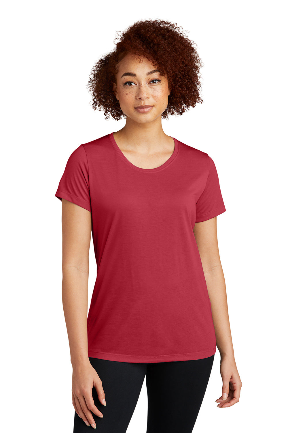 Sport-Tek LST450 Womens Competitor Moisture Wicking Short Sleeve Scoop Neck T-Shirt Deep Red Model Front