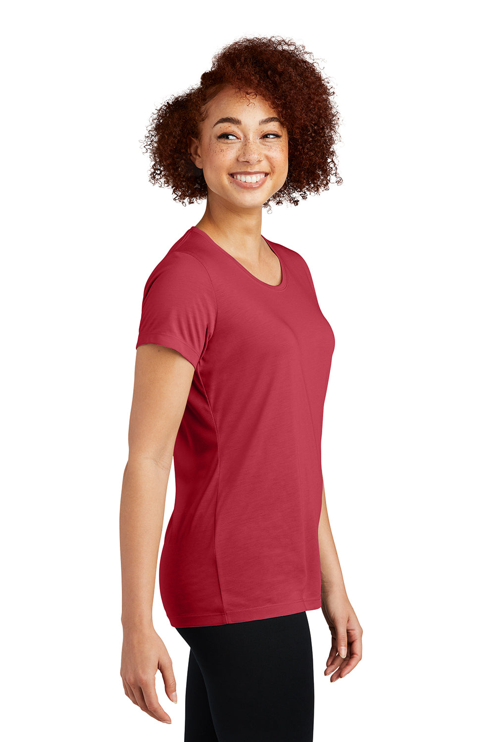 Sport-Tek LST450 Womens Competitor Moisture Wicking Short Sleeve Scoop Neck T-Shirt Deep Red Model Side