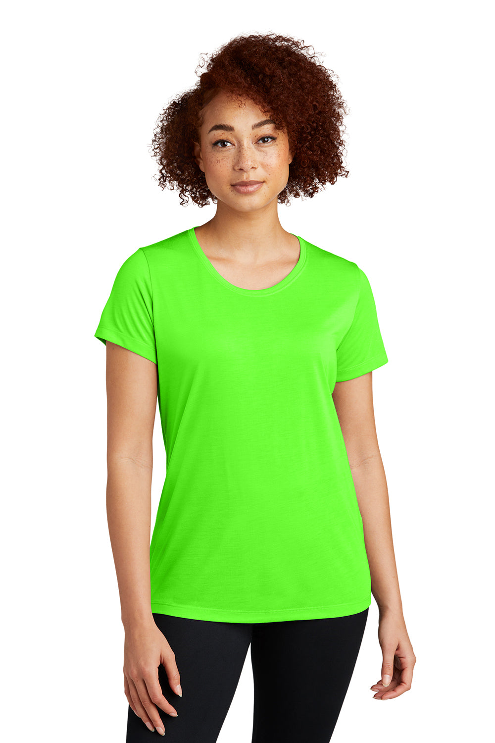 Sport-Tek LST450 Womens Competitor Moisture Wicking Short Sleeve Scoop Neck T-Shirt Neon Green Model Front