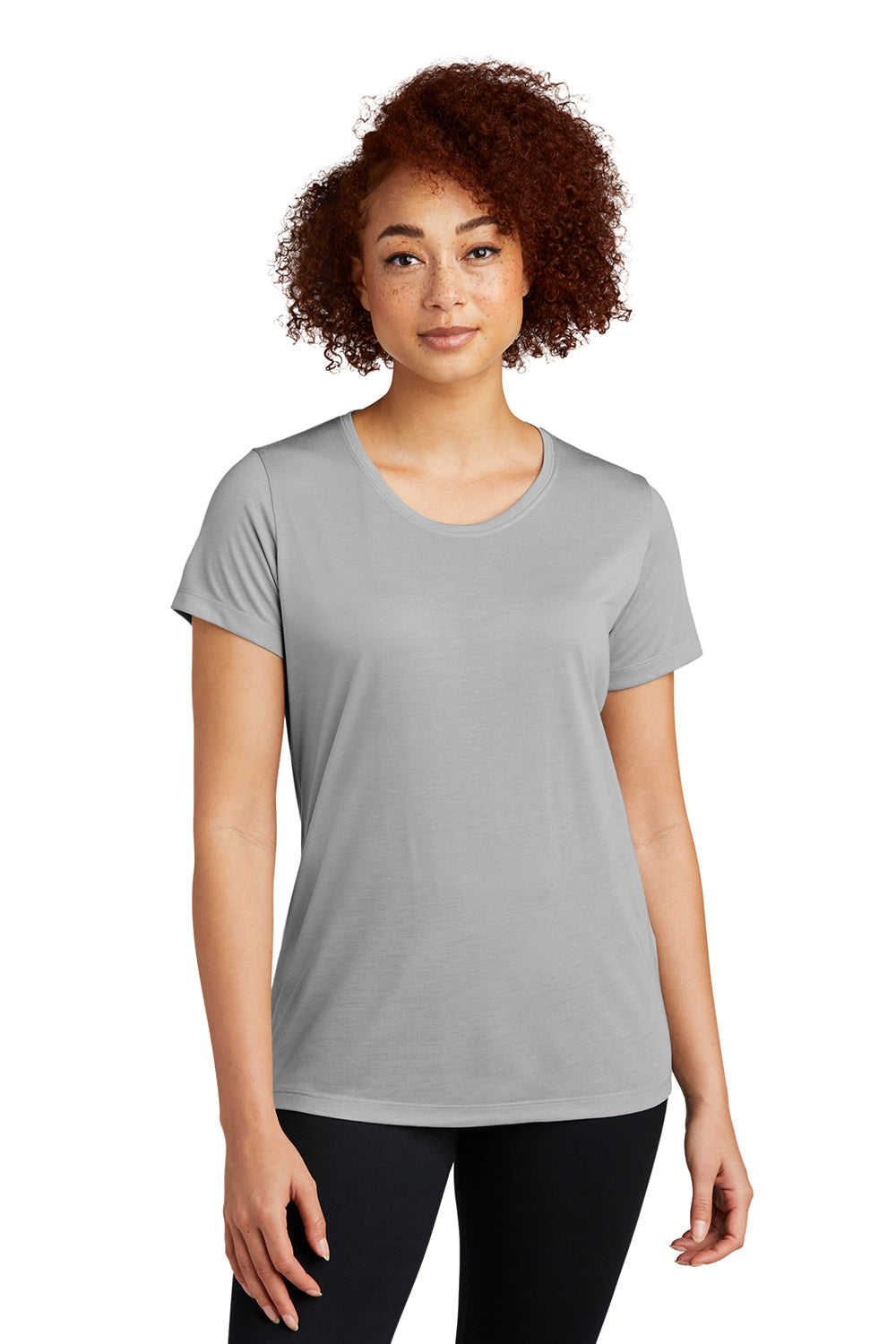 Sport-Tek LST450 Womens Competitor Moisture Wicking Short Sleeve Scoop Neck T-Shirt Silver Grey Model Front