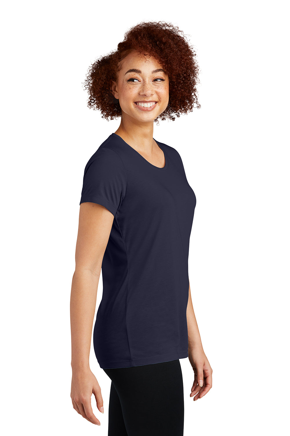 Sport-Tek LST450 Womens Competitor Moisture Wicking Short Sleeve Scoop Neck T-Shirt True Navy Blue Model Side