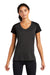 Sport-Tek LST465 Womens Endeavor Moisture Wicking Short Sleeve V-Neck T-Shirt Heather Black/Black Model Front