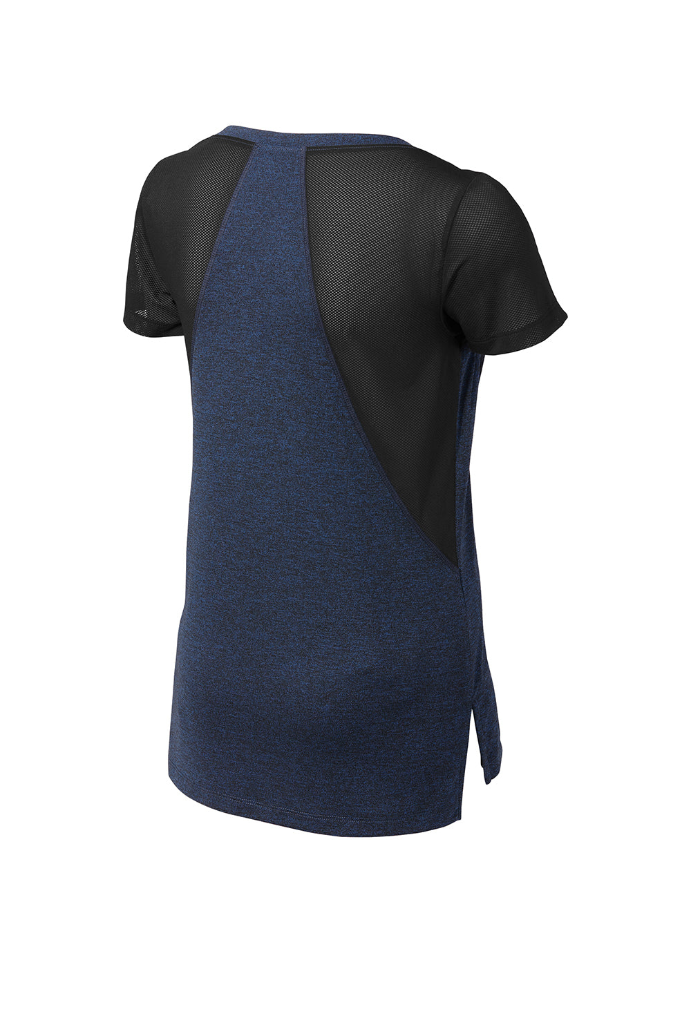 Sport-Tek LST465 Womens Endeavor Moisture Wicking Short Sleeve V-Neck T-Shirt Heather Dark Royal Blue/Black Flat Back