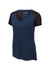 Sport-Tek LST465 Womens Endeavor Moisture Wicking Short Sleeve V-Neck T-Shirt Heather Dark Royal Blue/Black Flat Front