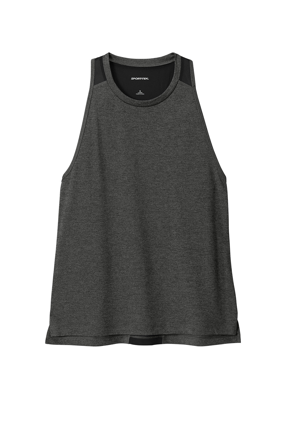 Sport-Tek LST466 Womens Endeavor Moisture Wicking Tank Top Heather Black/Black Flat Front