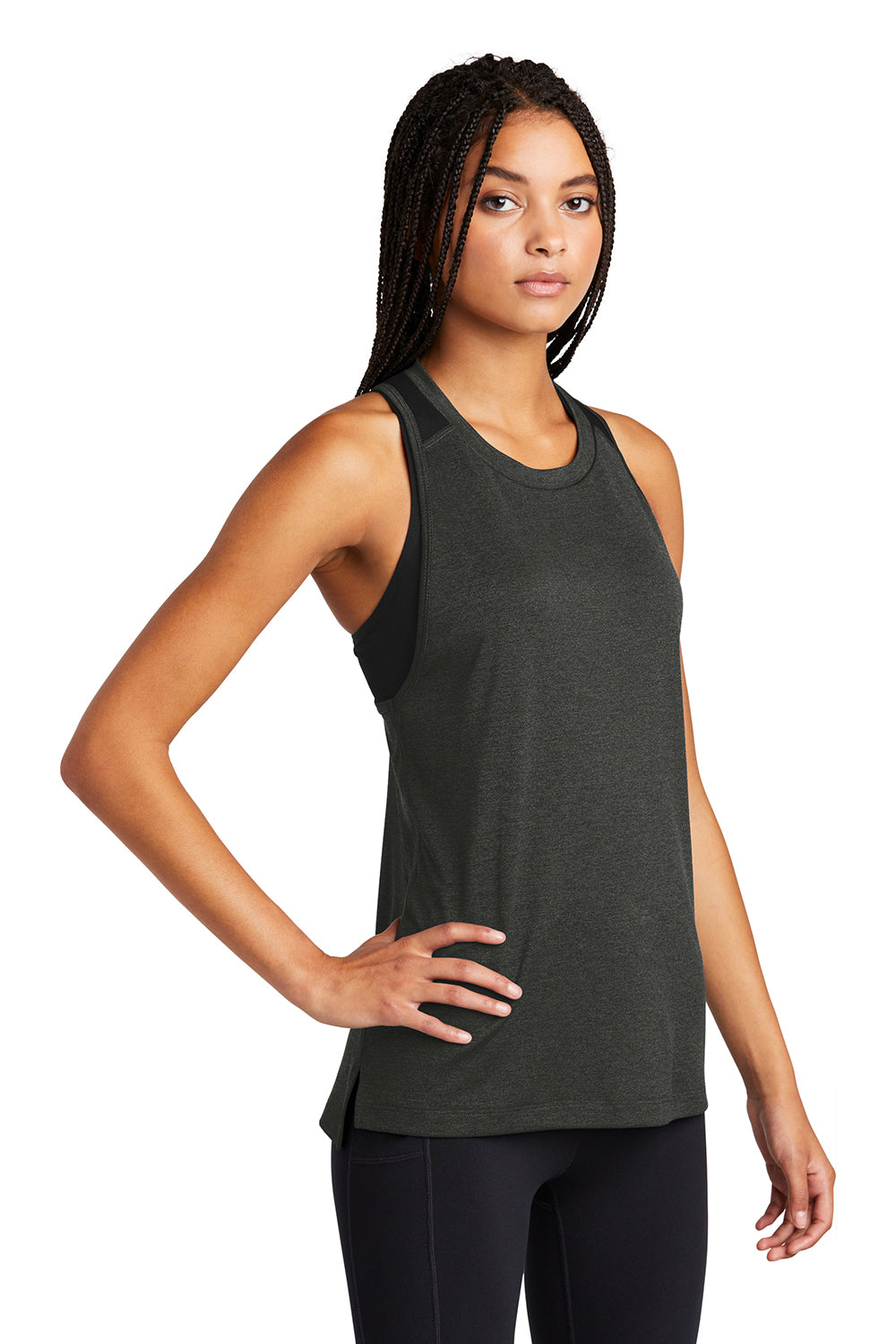 Sport-Tek LST466 Womens Endeavor Moisture Wicking Tank Top Heather Black/Black Model 3q