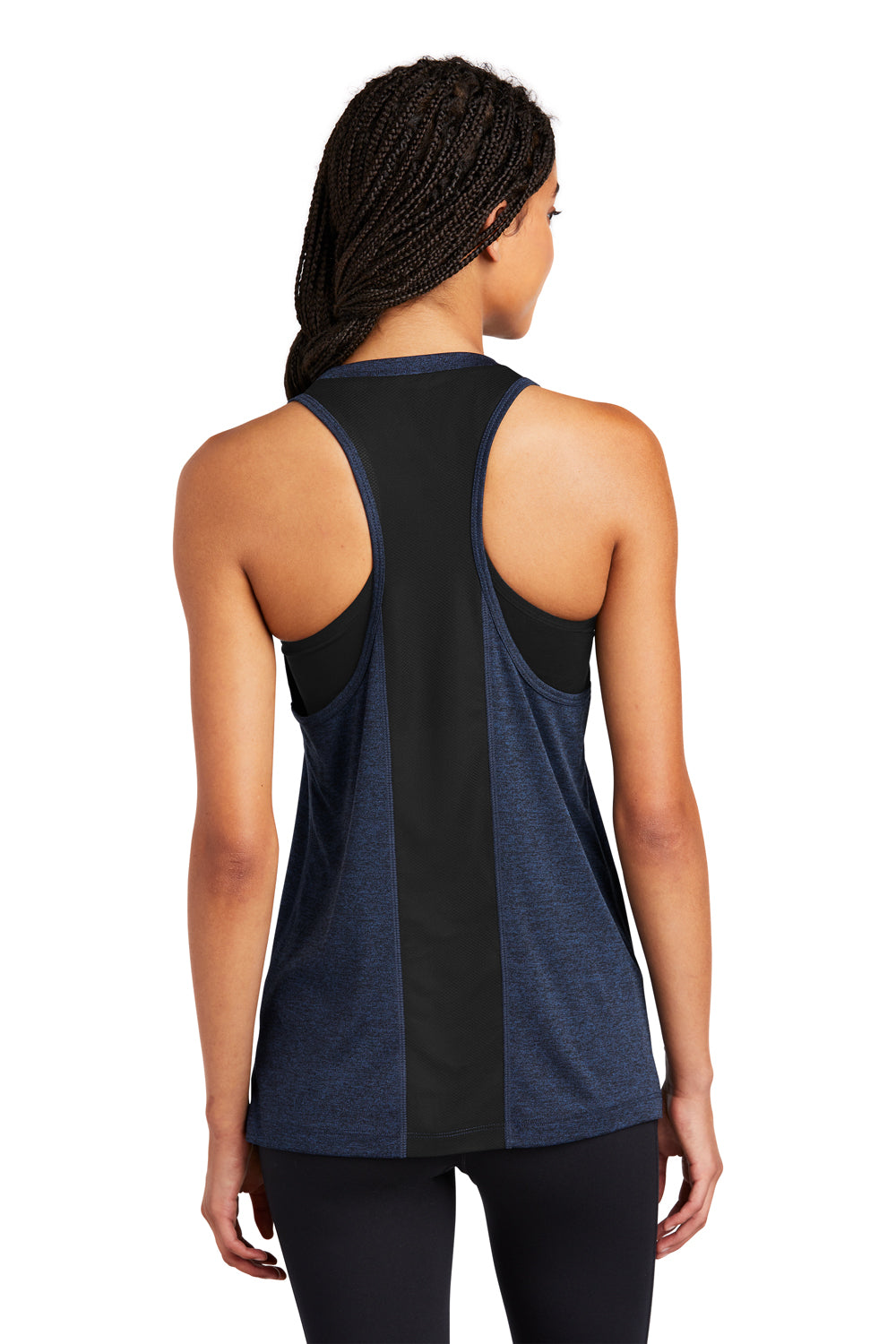 Sport-Tek LST466 Womens Endeavor Moisture Wicking Tank Top Heather Dark Royal Blue/Black Model Back