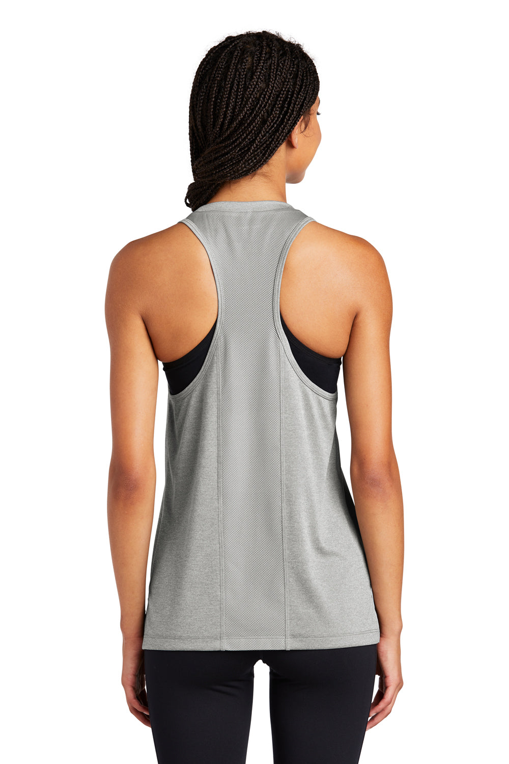 Sport-Tek LST466 Womens Endeavor Moisture Wicking Tank Top Heather Light Grey/Light Grey Model Back