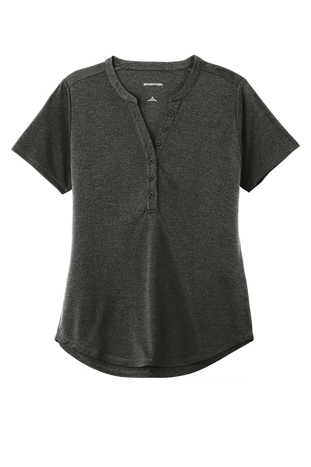 Sport-Tek LST468 Womens Endeavor Moisture Wicking Short Sleeve Polo Shirt Heather Black Flat Front