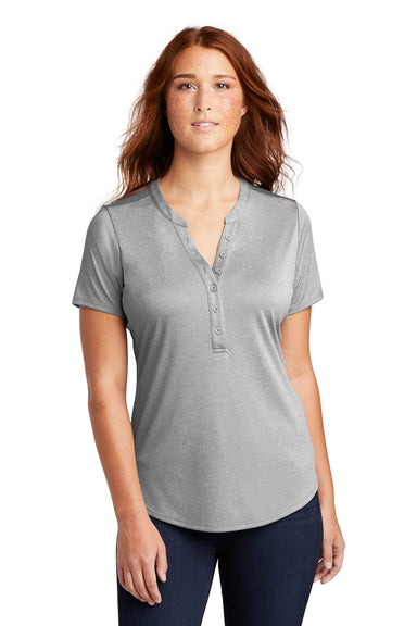 Sport-Tek LST468 Womens Endeavor Moisture Wicking Short Sleeve Polo Shirt Heather Light Grey Model Front