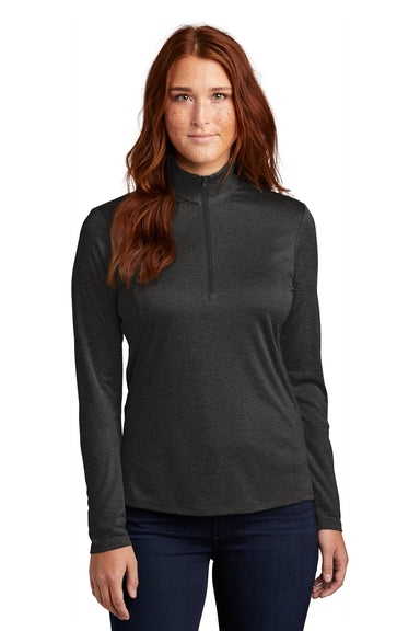 Sport-Tek LST469 Womens Endeavor Moisture Wicking 1/4 Zip Sweatshirt Heather Black Model Front