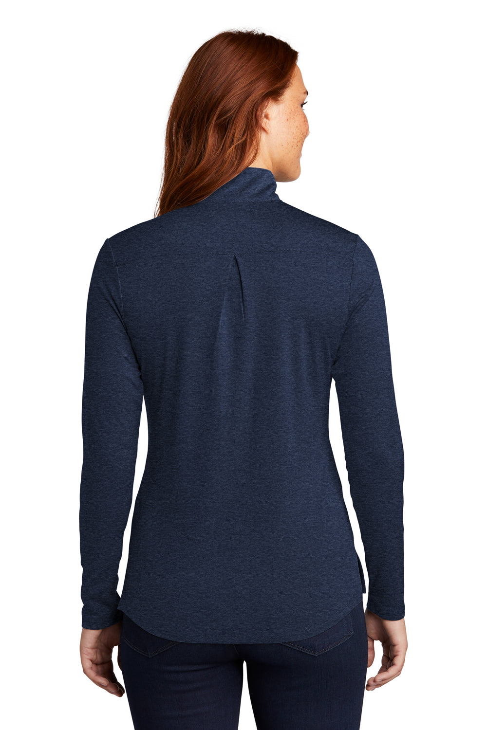 Sport-Tek LST469 Womens Endeavor Moisture Wicking 1/4 Zip Sweatshirt Heather Dark Royal Blue Model Back