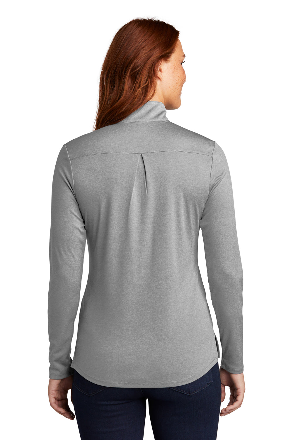 Sport-Tek LST469 Womens Endeavor Moisture Wicking 1/4 Zip Sweatshirt Heather Light Grey Model Back