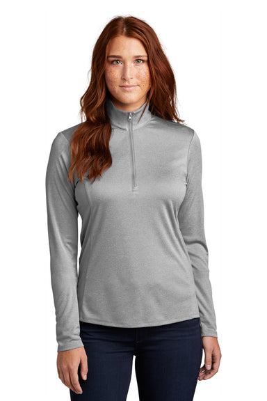 Sport-Tek LST469 Womens Endeavor Moisture Wicking 1/4 Zip Sweatshirt Heather Light Grey Model Front