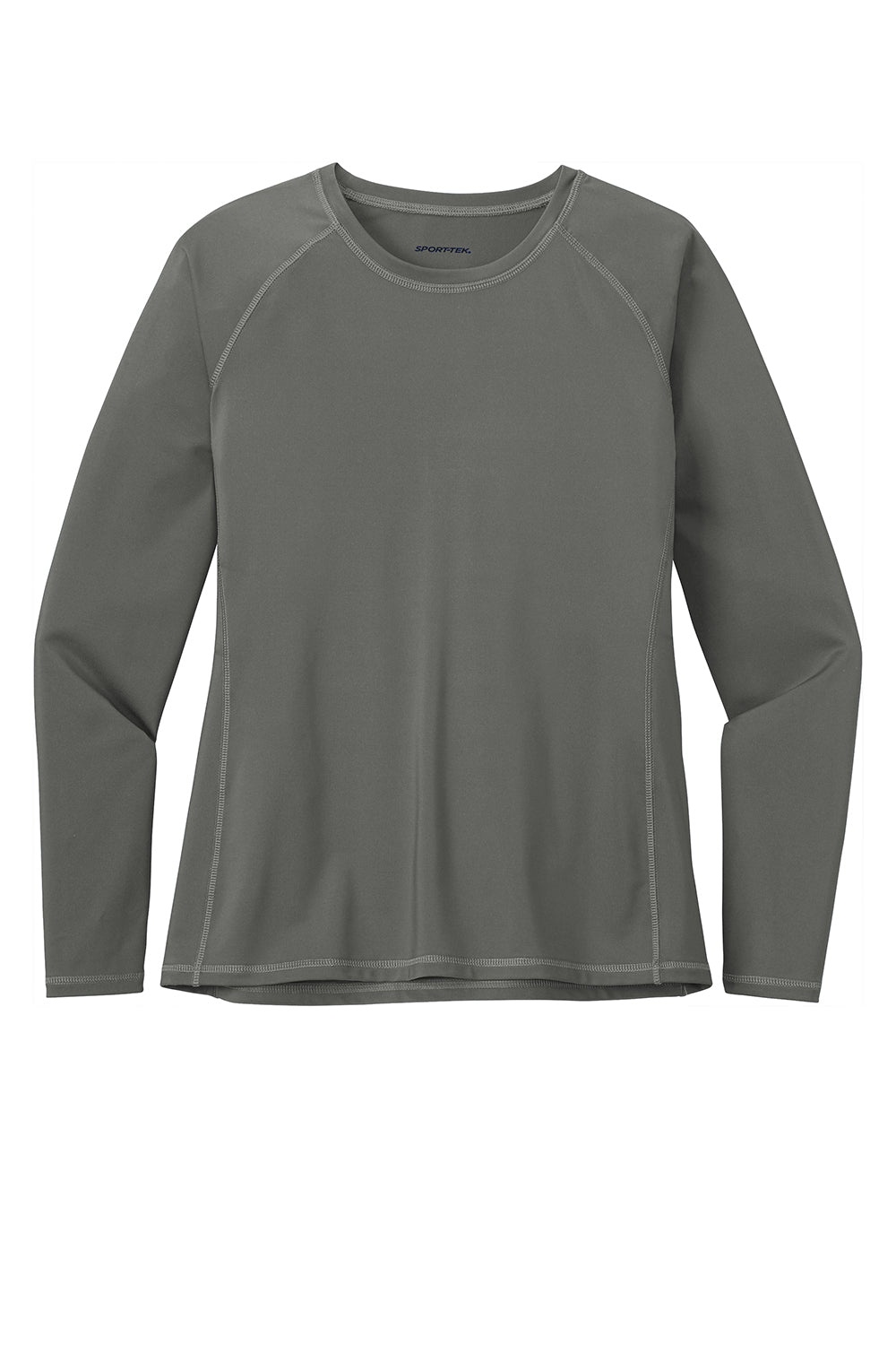 Sport-Tek LST470LS Womens Rashguard Moisture Wicking Long Sleeve Crewneck T-Shirt Dark Smoke Grey Flat Front