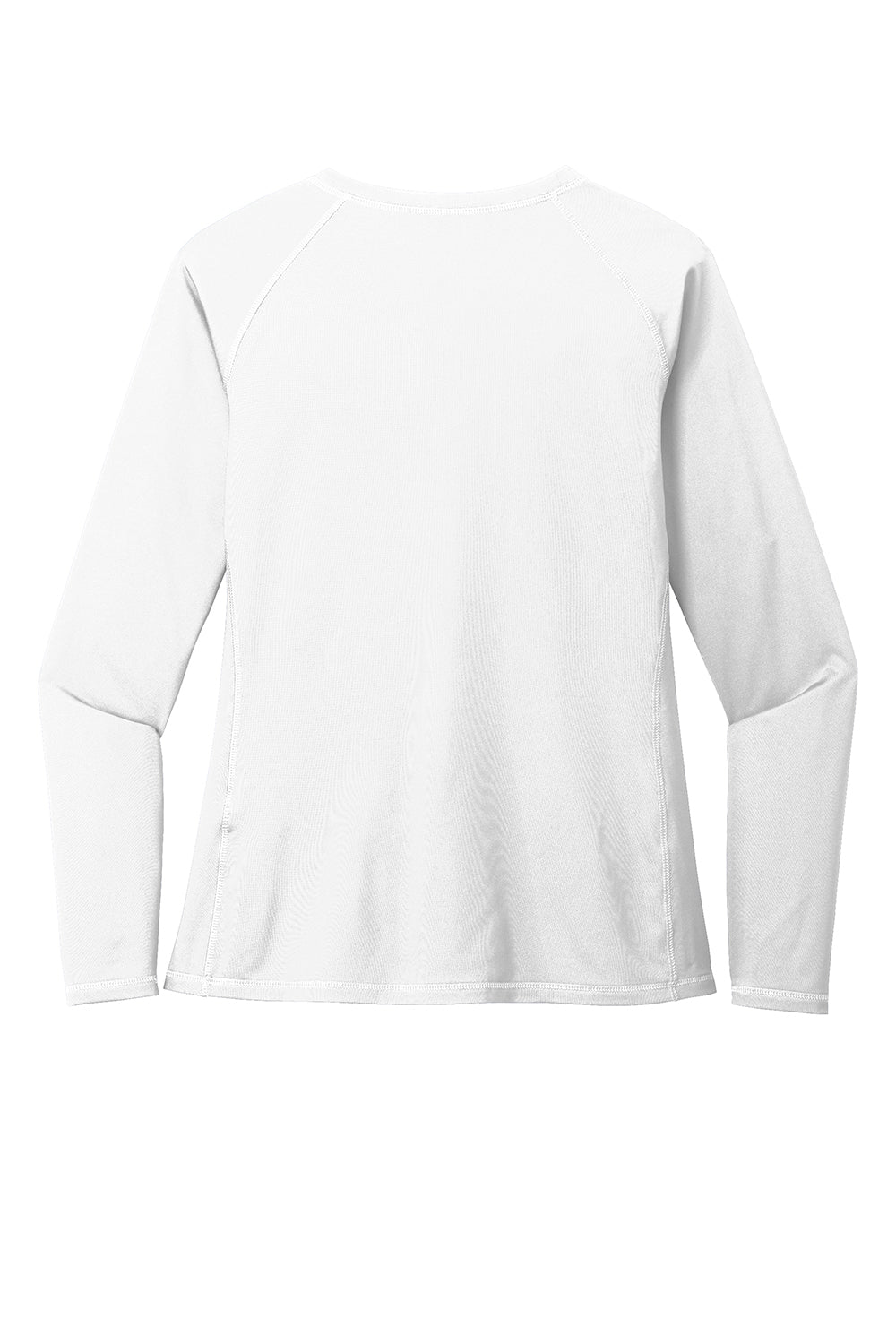 Sport-Tek LST470LS Womens Rashguard Moisture Wicking Long Sleeve Crewneck T-Shirt White Flat Back