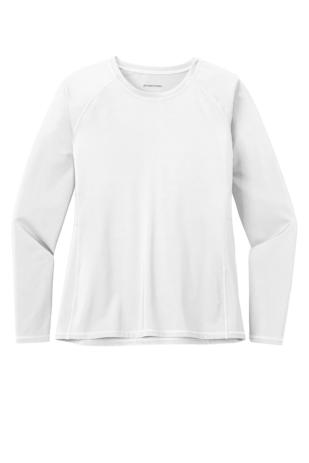 Sport-Tek LST470LS Womens Rashguard Moisture Wicking Long Sleeve Crewneck T-Shirt White Flat Front