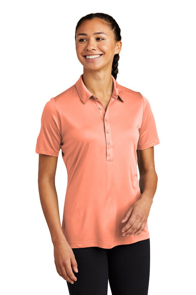 Sport-Tek LST520 Womens Moisture Wicking Short Sleeve Polo Shirt Soft Coral Orange Model Front