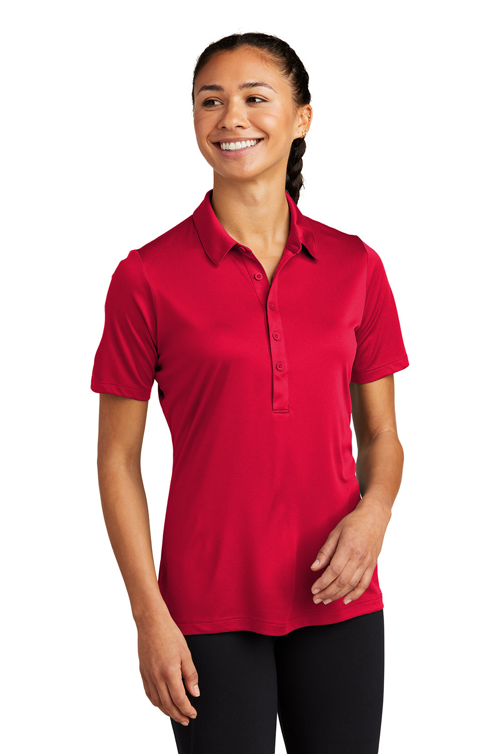 Sport-Tek LST520 Womens Moisture Wicking Short Sleeve Polo Shirt True Red Model Front